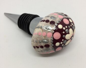 Mandalastein - bottle corks, bottle plugs - Dot Painting pink, bordeaux red