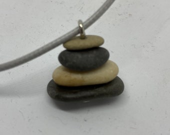 Stone jewelry stone tower Zen tower - pendant, river stone pendant on textile ribbon