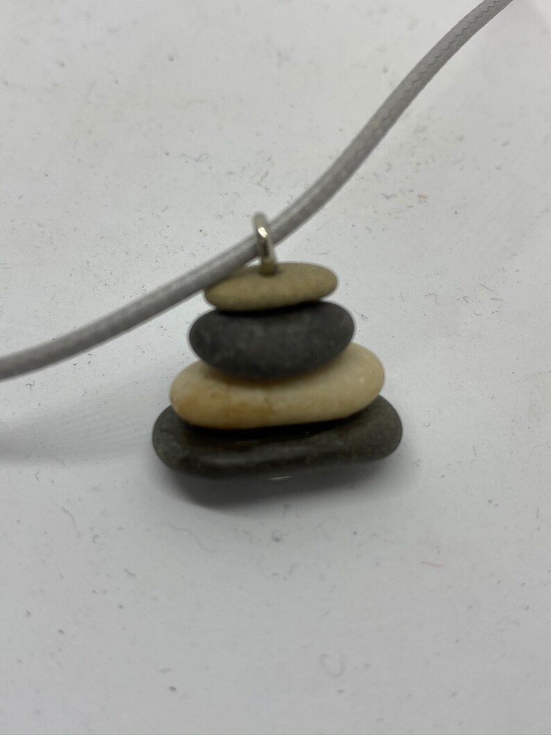 Stone jewelry stone tower Zen tower pendant, river stone pendant on textile ribbon image 1