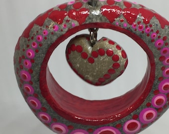 Mandala Stein Anhänger, Amulett, Kette - Hängendes Herz - Liebe Valentinstag INDIVIDUALISIERBAR