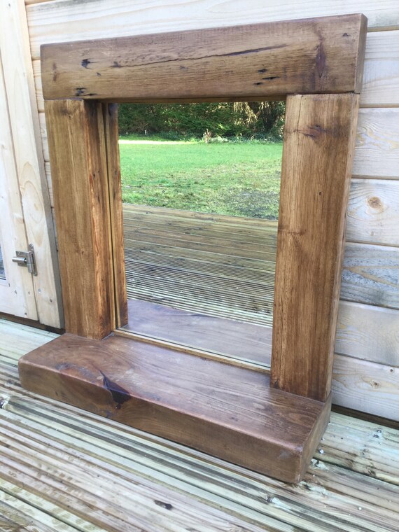 Chunky Reclaimed Wooden Mirror With Shelf Description Rustic Reclaimed Wooden Mirror With Shelf