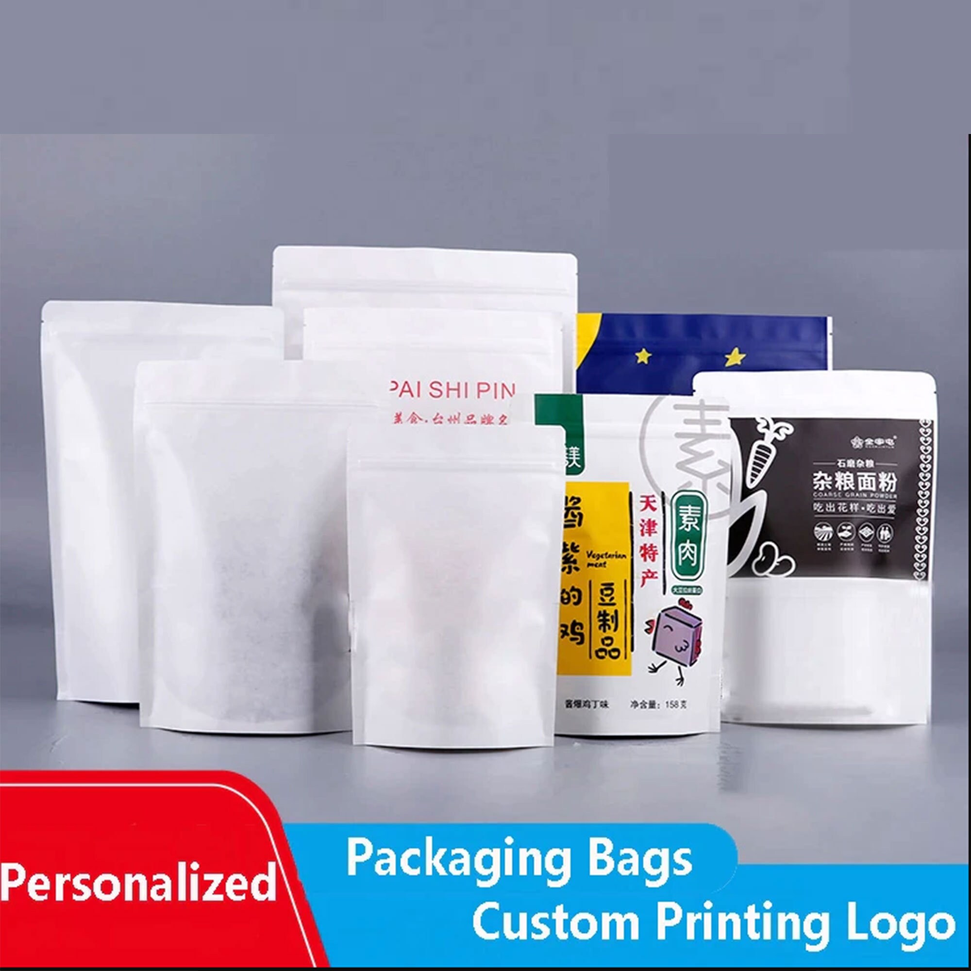 Customized Kraft Stand Up Pouch with Full Color Printing for Etsy