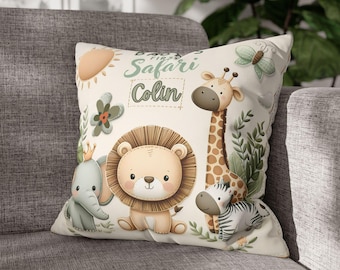 Personalized Safari Nursery Cushion – Faux Suede Baby Gift