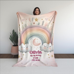 Rainbow Baby Blanket, Personalized Blanket for Girl, Small Children&#39;s Rainbow Blanket, Gift for Toddler, Gift for Little Dreamer