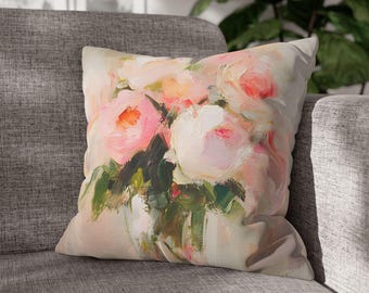 Almofada decorativa personalizada com estampa floral – Almofada com arte impressionista de peônias