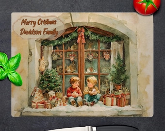 Personalized Christmas Glass Cutting Board – Holiday Kitchen Decor