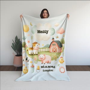 Personalized Baby Blanket, Farm Animals, Gift for Toddler, Gift for Newborn, Nursery Blanket, Custom Gift Blanket for Girl and Boy