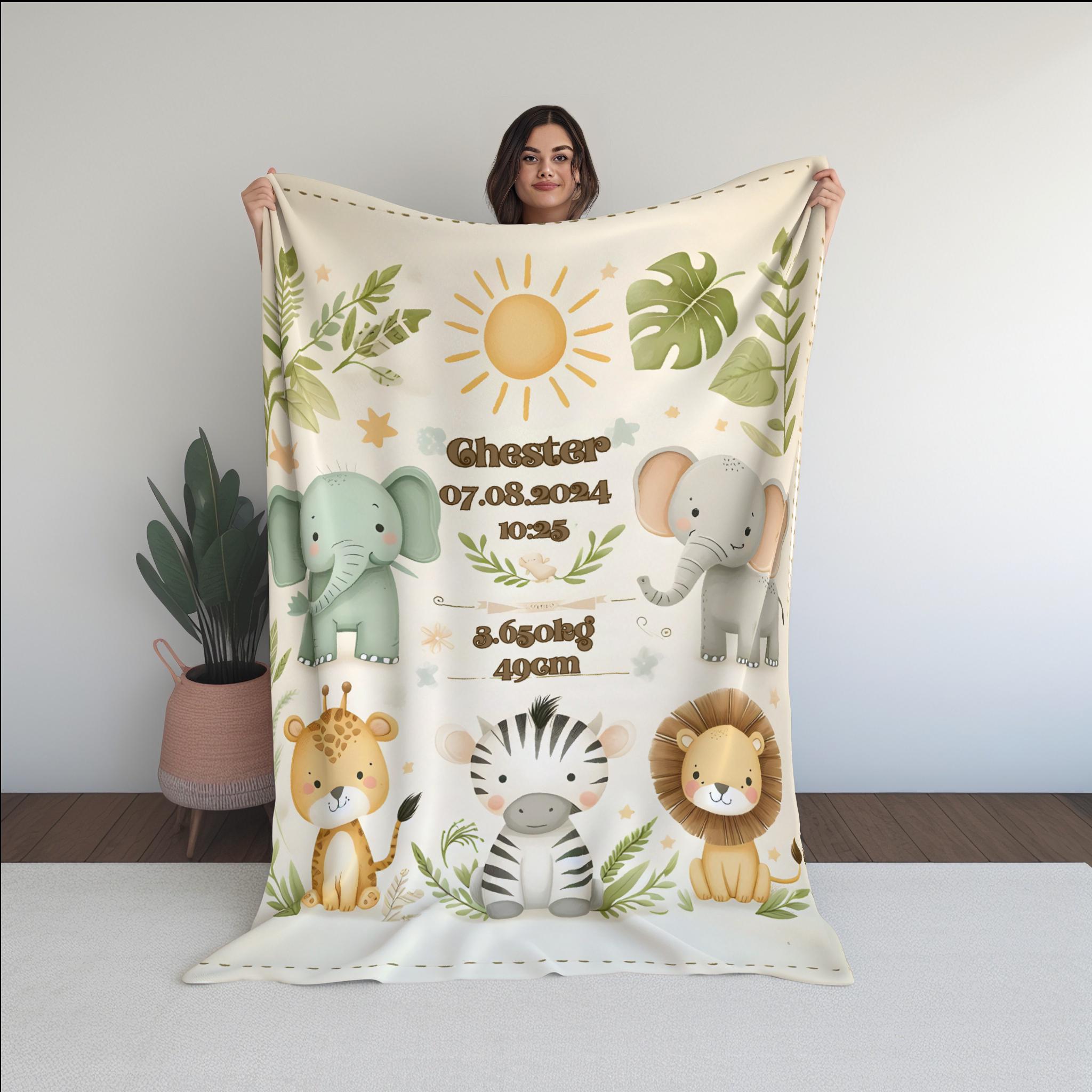 Personalized Safari Baby Blanket, Jungle Animals Nursery Decor - Etsy