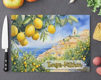 Amalfi Coast Lemon Glass Cutting Board: Italian Kitchen Decor