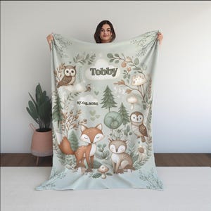 Custom Baby Blanket, Forest Animals, Personalized Newborn Gift