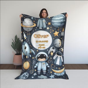 Personalized Astronaut Baby Blanket, Space Blanket, Custom Blanket for Toddlers and Kids, Astronaut Decor, Space Baby Shower
