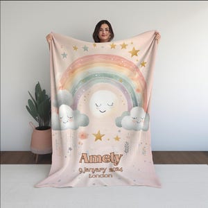 Personalized Baby Blanket Rainbow, Custom Rainbow Baby Shower Gift, Soft Newborn Blanket, Nursery Decor, Girl Gift, Custom Nursery Gift