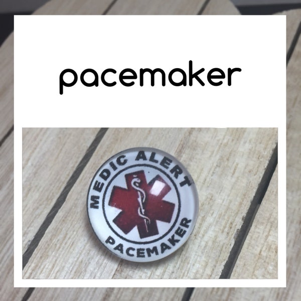 Medical ID Charm Pacemaker 18mm Snap Button. Available in both Red and Blue.