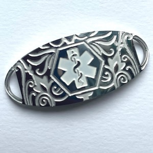 Etiqueta de alerta médica de acero inoxidable / Símbolo blanco / Para añadir a tu joyería / Incluye grabado personalizado de 3 líneas / Por buyamedicalarert.com
