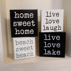 DIY Glowforge Engrave Wood Blank Block (4) Shelf Sitter Sign Do It Yourself Crafts Home Decor Vinyl Paint Stencil 6x6 7x7 Black Oatmeal