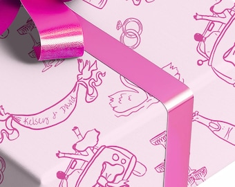Papier cadeau personnalisé pour shower de mariage rose, griffonnage rose, rouleau de papier cadeau personnalisé Coquette mariage