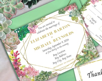 Succulent Wedding Invitation Bundle- Printable Wedding Invitations - Succulent Invitation Set - Edited Wedding Invitations - Unique Wedding