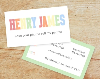 Cartes de visite personnalisées pour enfants, ensemble de cartes de contact pour les rendez-vous de jeu des garçons
