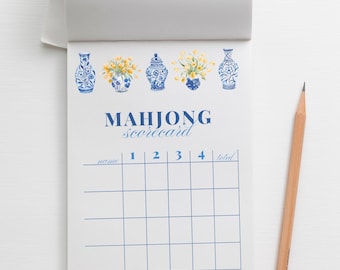 Bloc-notes de carte de score de mahjong classique, bloc-notes de tulipes chinoises pour la notation de mahjong