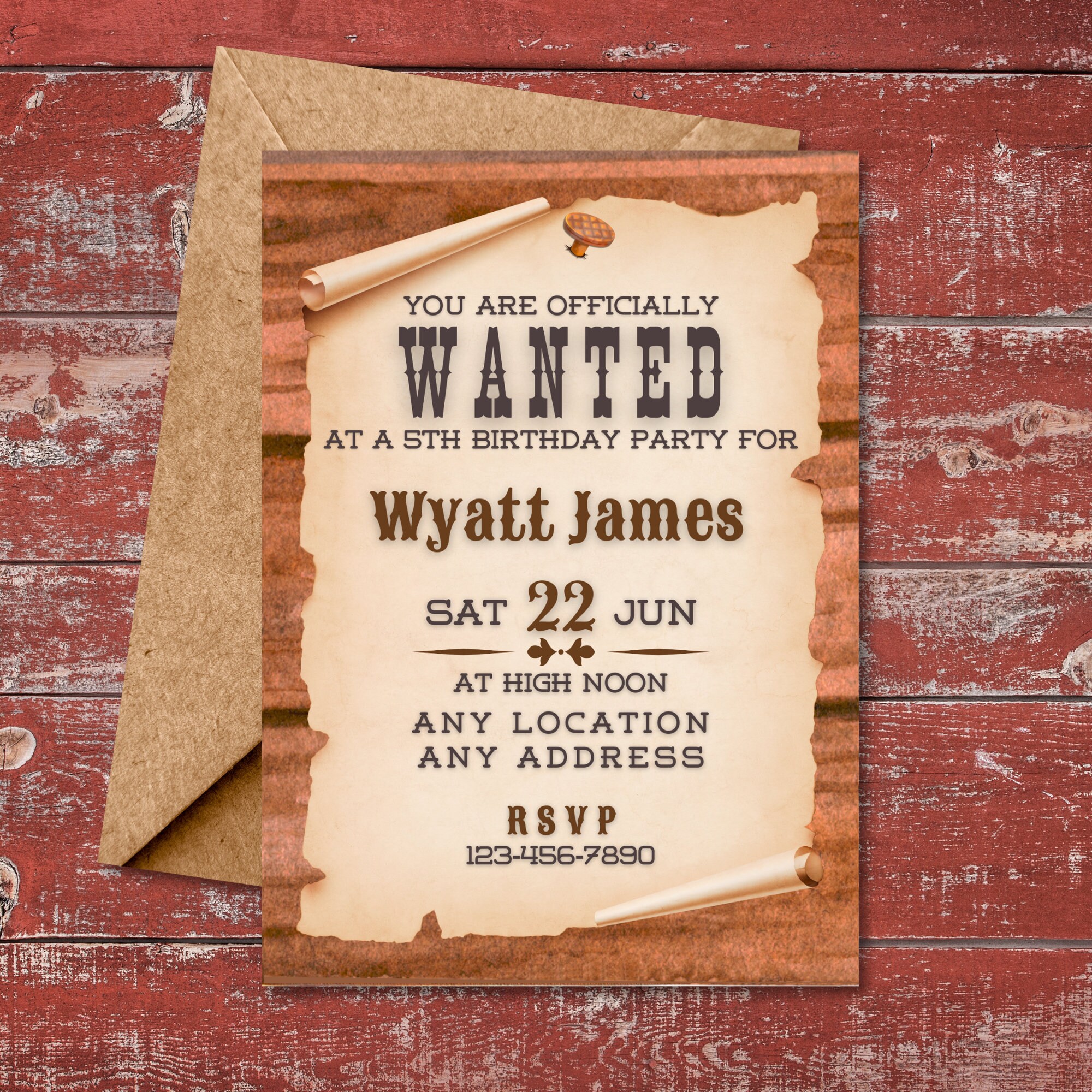 Wanted Poster Western Style Personalized Birthday Party Invitation ...