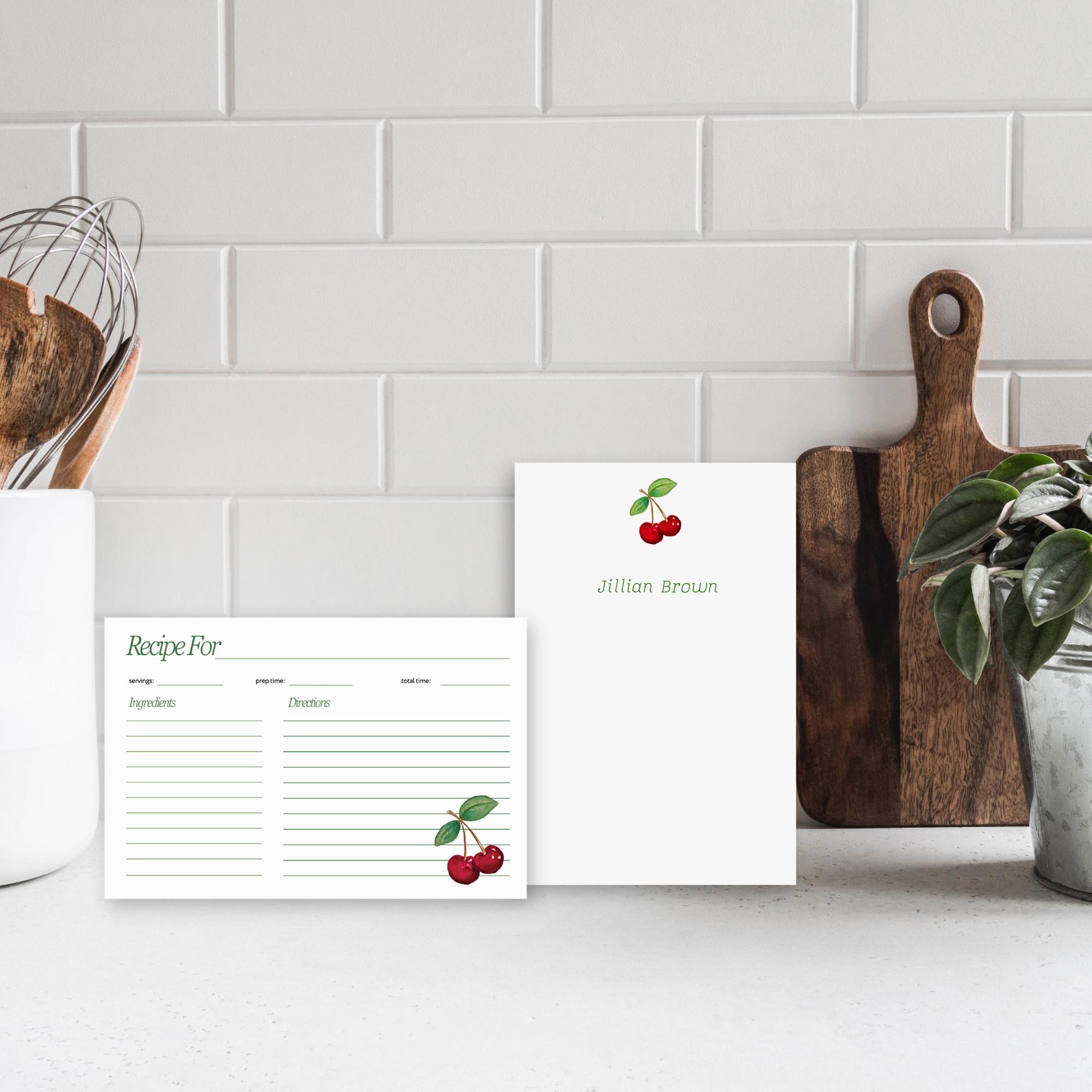Retro Cherry Recipe Cards and Notepad, Cute Recipe Card Set ...
