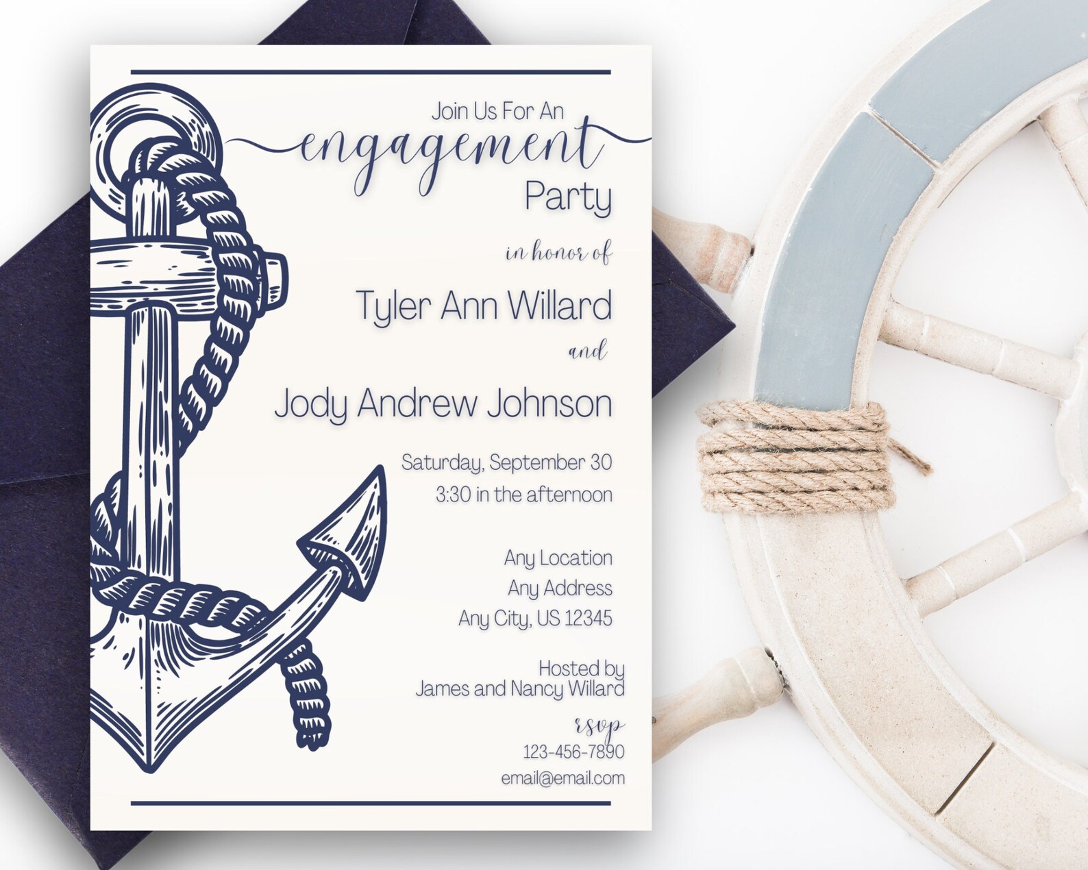 Nautical Engagement Party Printable Invitations, Personalized Maritime ...
