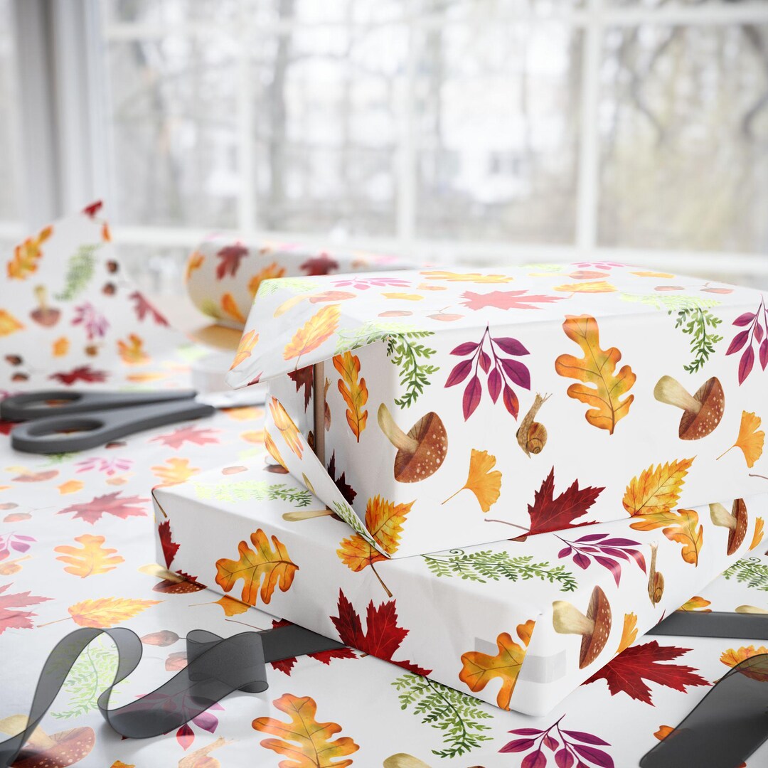 Fall Leaves Autumnal Wrapping Paper Roll, Thanksgiving Holiday Present ...