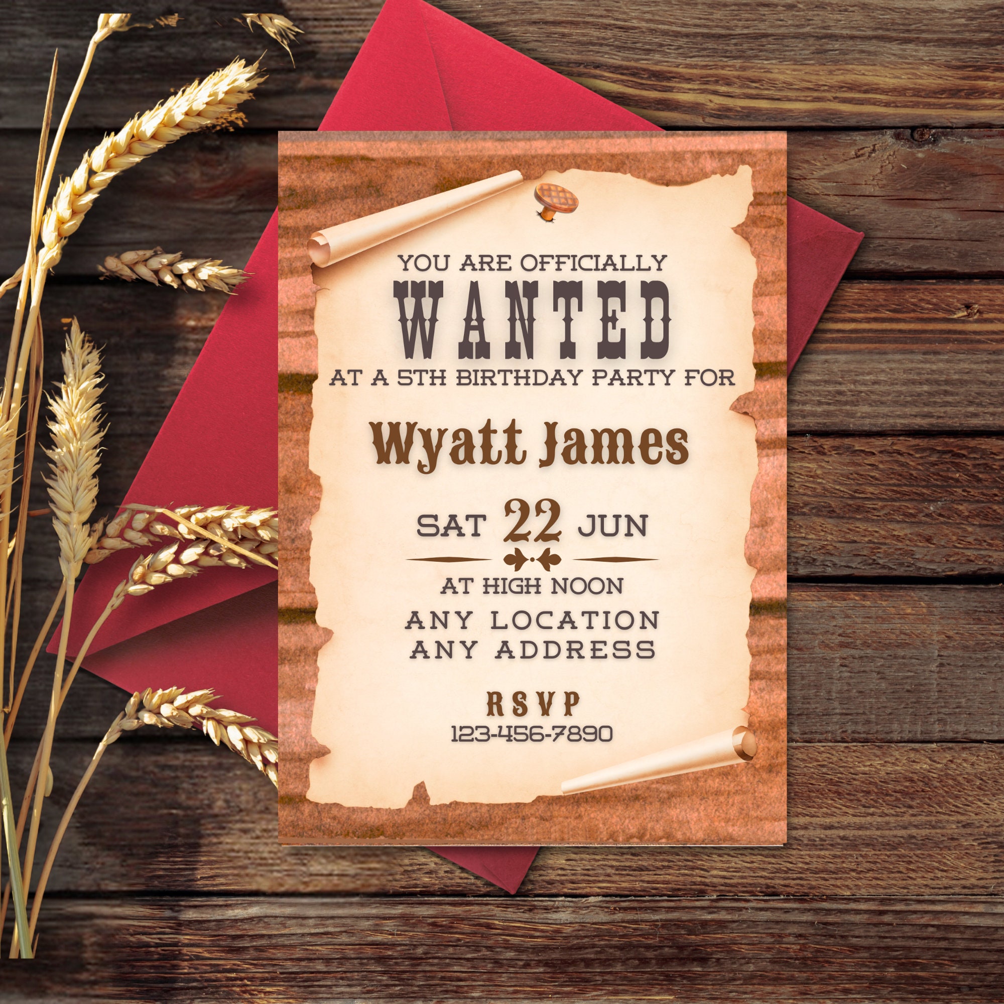 Wanted Poster Western Style Personalized Birthday Party Invitation ...