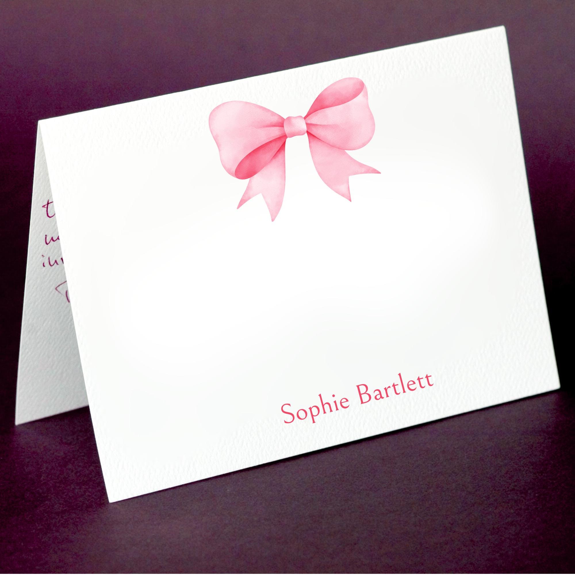 Cute Pink Bow Personalized Stationery, Watercolor Coquette Custom ...