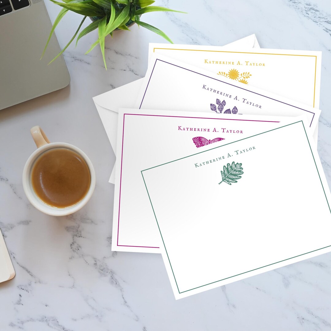 Personalized Block Print Note Card Set, Stationery Cards and Envelopes ...