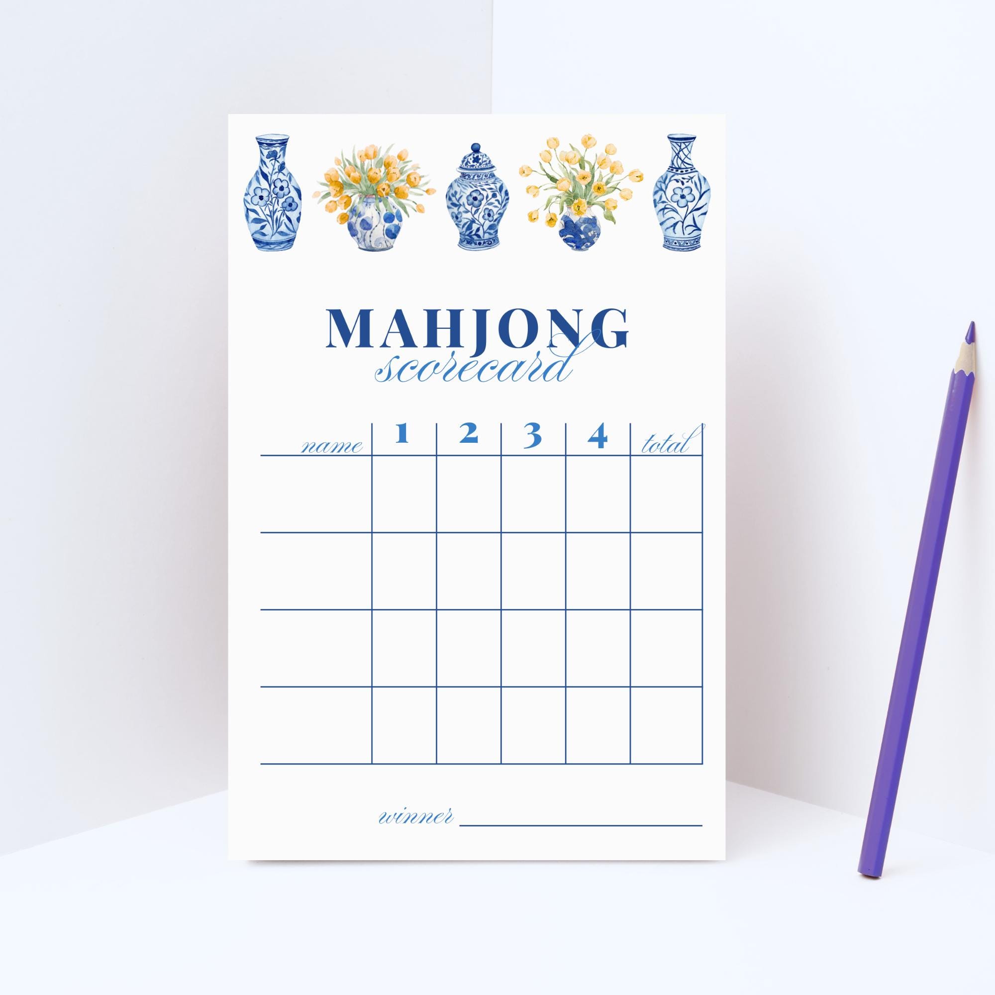 Classic Mahjong Scorecard Notepad, Chinoiserie Tulip Note Pad for ...