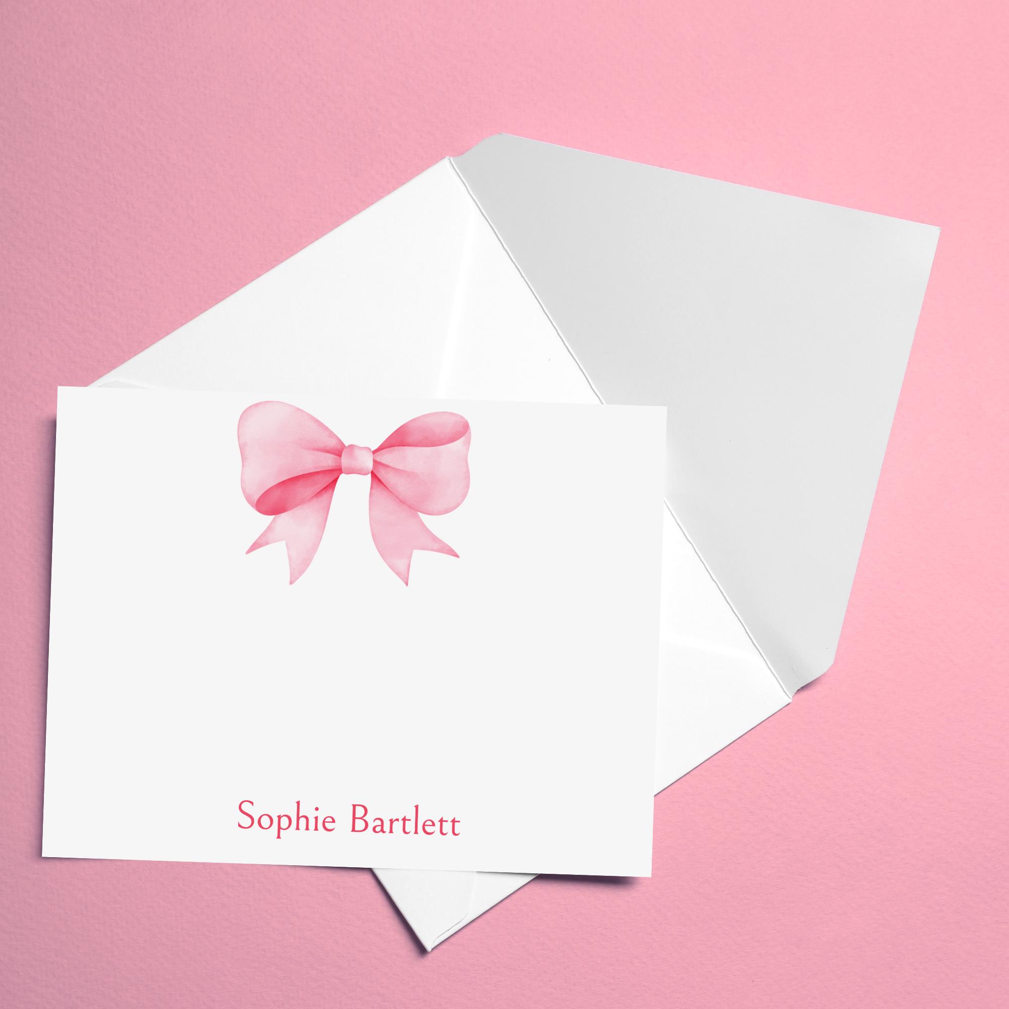 Cute Pink Bow Personalized Stationery, Watercolor Coquette Custom ...