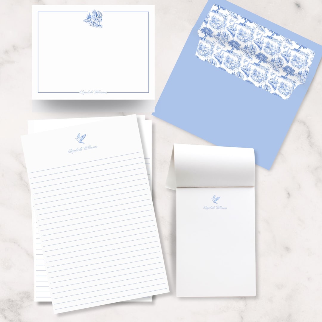 Personalized Stationery Gift Set for Women, Blue & White Letter Writing ...