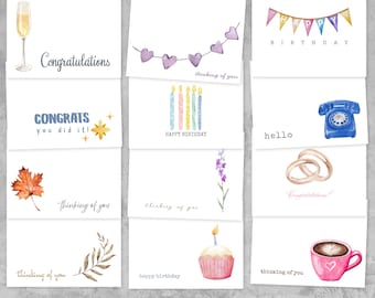Assorted Greeting Card Set, Minimalist Note Cards, Set of 24, Birthday, Sympathy, Thinking of You, Congratulations
