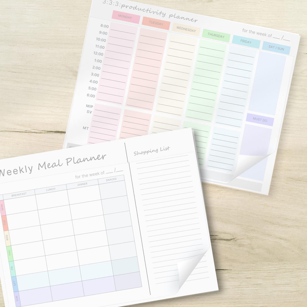 Weekly Meal Planner Pad, 333 Method Productivity Workday Schedule ...