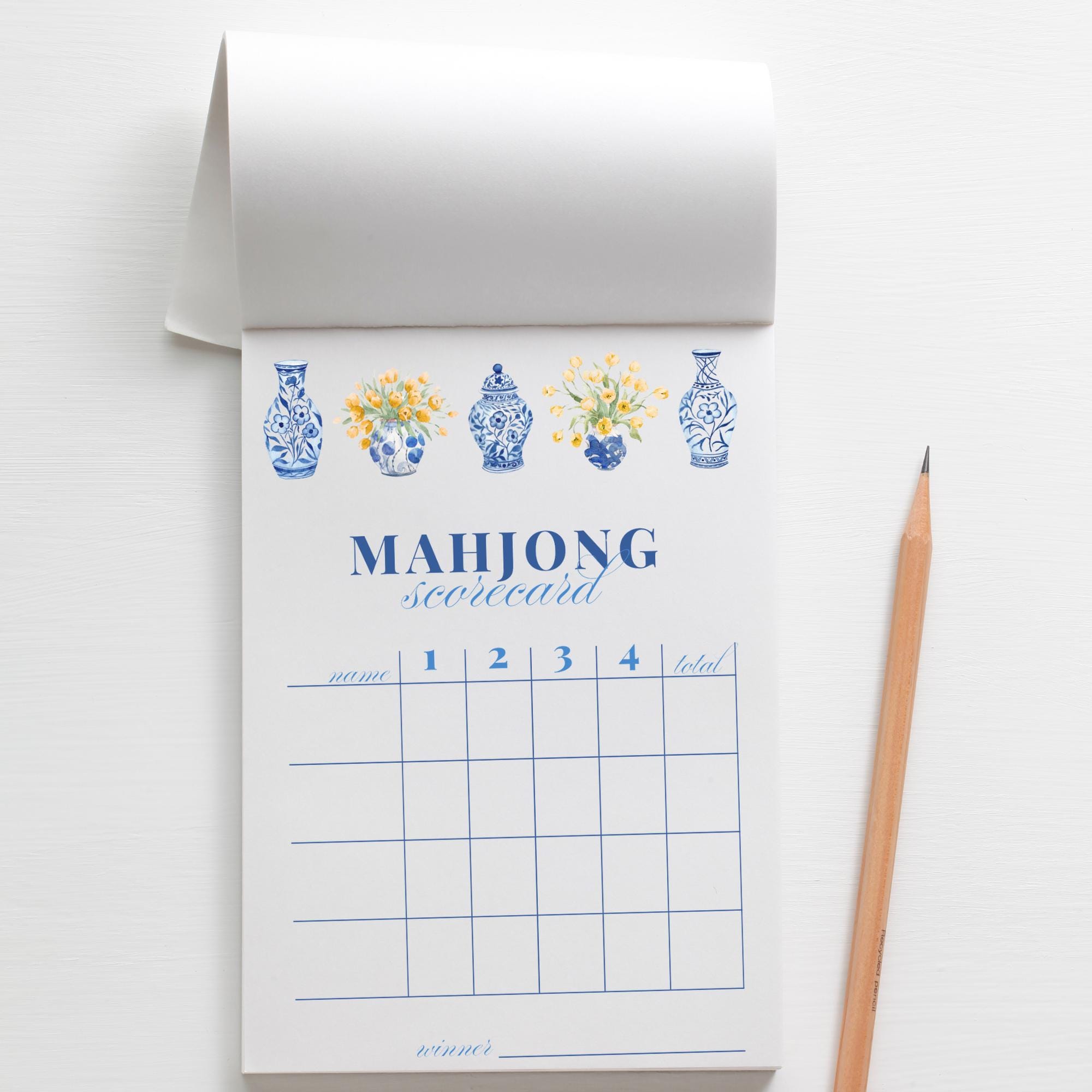 Mahjong Notepad Classic Mahjong Scorecard Notepad, Chinoiserie Tulip Note Pad for ...