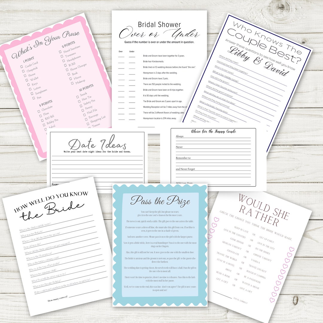 Bridal Shower Printable Bundle Downloadable Wedding Shower Games Activities Ready To Print