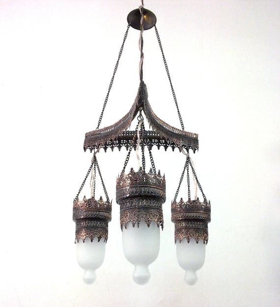 Art Deco Frosted White Glass Triple Lampshade Chandelier 3 in 1 BR135M