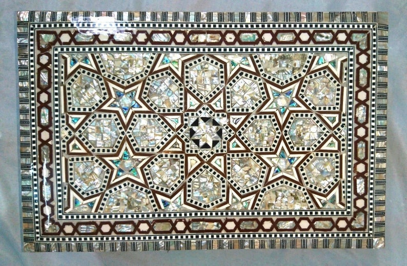 J67 LARGE SIZE Mother Of Pearl Mosaic Chest Egyptian Rectangular Jewelry Box