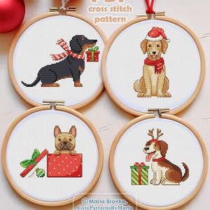 Cross Stitch Pattern Four Christmas dogs DMC Chart Embroidery Printable PDF Instant Download
