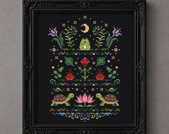 Cross Stitch PDF Pattern Garden by the pond DMC Chart Printable Instant Download