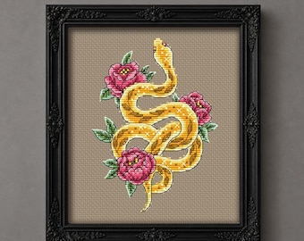 Cross Stitch Pattern Yellow snake DMC Chart Printable PDF Instant Download