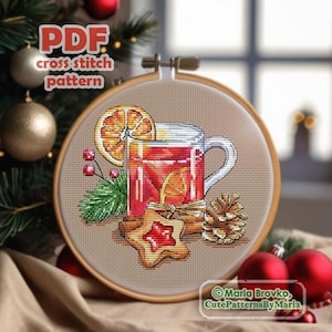 Cross Stitch Pattern A cup of mulled wine DMC Embroidery Chart Printable PDF Instant Download