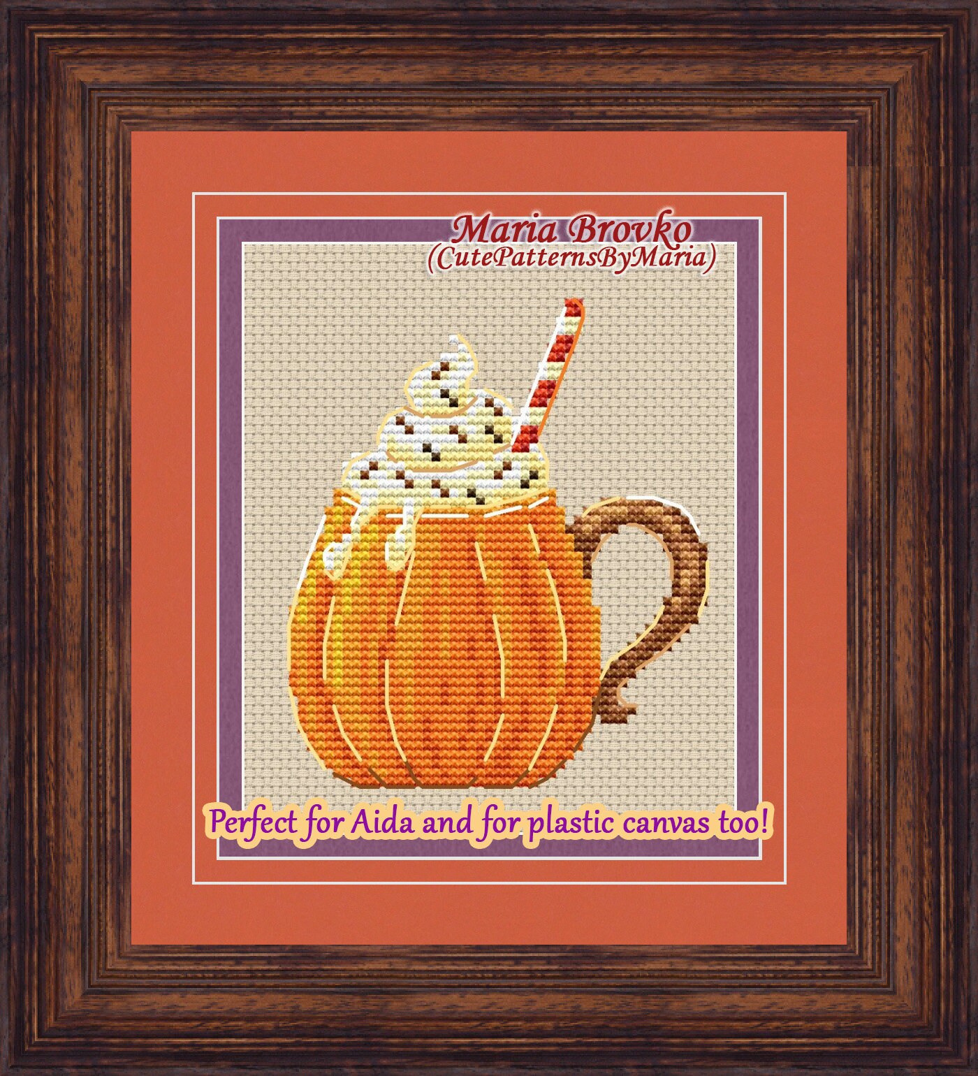 Cross Stitch Pattern Pumpkin Mug DMC Halloween Chart Embroidery ...