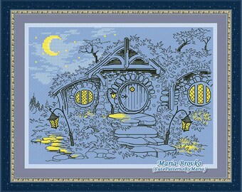 Cross Stitch Pattern Evening in Shire DMC Cross Stitch Chart Needlepoint Pattern Embroidery Chart Printable PDF Instant Download