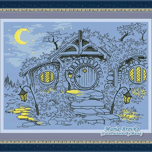 Cross Stitch Pattern Evening in Shire DMC Cross Stitch Chart Needlepoint Pattern Embroidery Chart Printable PDF Instant Download