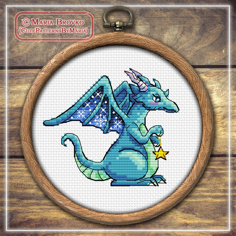 Cross Stitch Pattern 8 color options Dragon with star and snowflakes DMC Chart Printable PDF Instant Download image 8