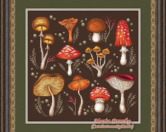 Cross Stitch Pattern Mushroom sampler DMC Chart Printable PDF Instant Download