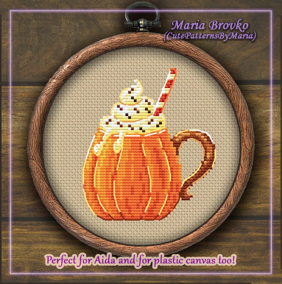 Cross Stitch Pattern Pumpkin Mug DMC Halloween Chart Embroidery ...