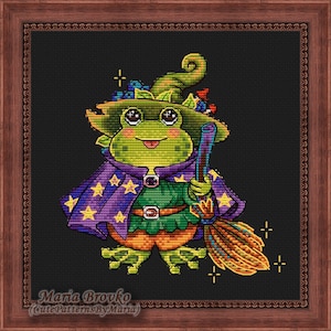 Cross Stitch Pattern Frog Sorcerer DMC Chart Printable PDF Instant Download